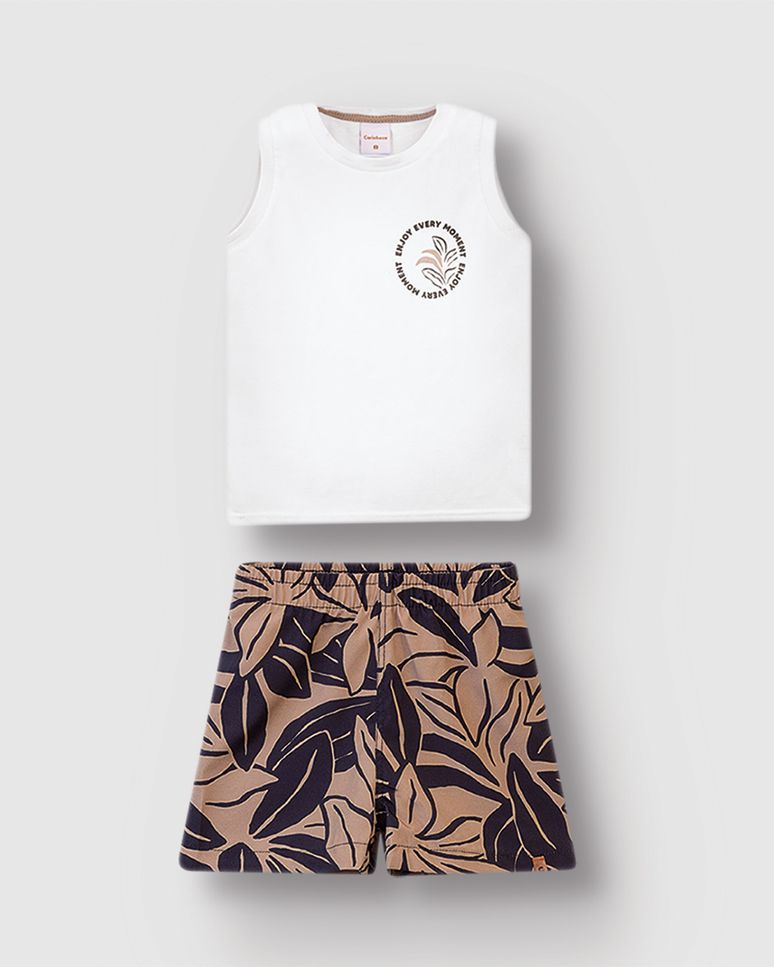Conjunto Menino Regata E Bermuda Estampada Microfibra - Carinhoso