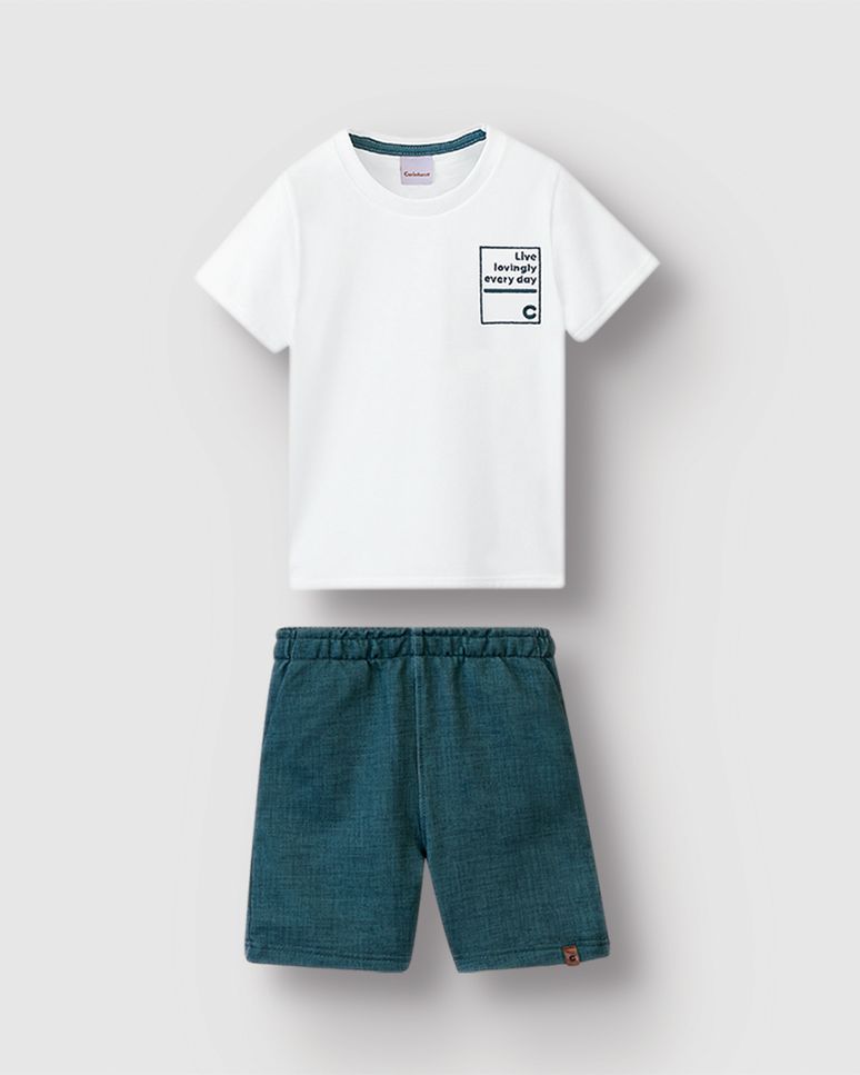 Conjunto Menino Camiseta Bordado Live Lovingly Every Day - Carinhoso