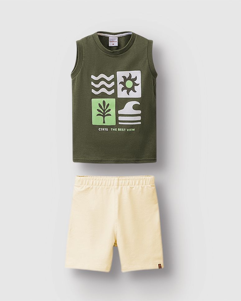 Conjunto Menino Regata The Best View E Bermuda Em Algodão - Carinhoso