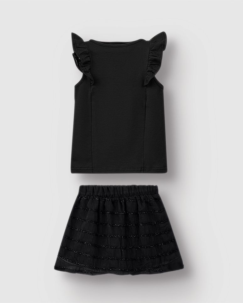 Conjunto Menina Blusa E Saia Em Tecido Listrado Brilho - Carinhoso