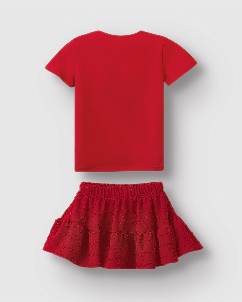 Conjunto Menina Blusa E Saia Em Algodão E Plumetis Brilho - Carinhoso