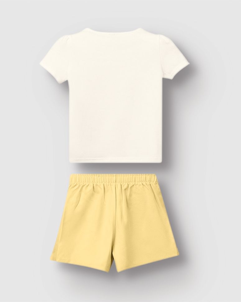 Conjunto Menina Blusa Estampa + Bordado Lantejoula Em Algodão - Carinhoso