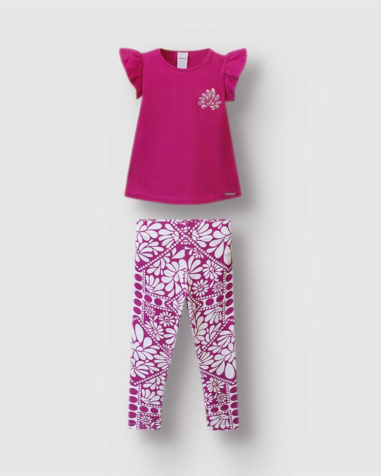 Conjunto Menina Menina Blusa Bordado Lantejoula Em Algodão - Carinhoso