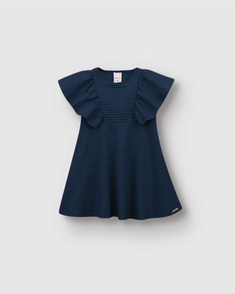 Vestido Menina Amplo Mangas Com Franzido Em Malha Texturizada - Carinhoso