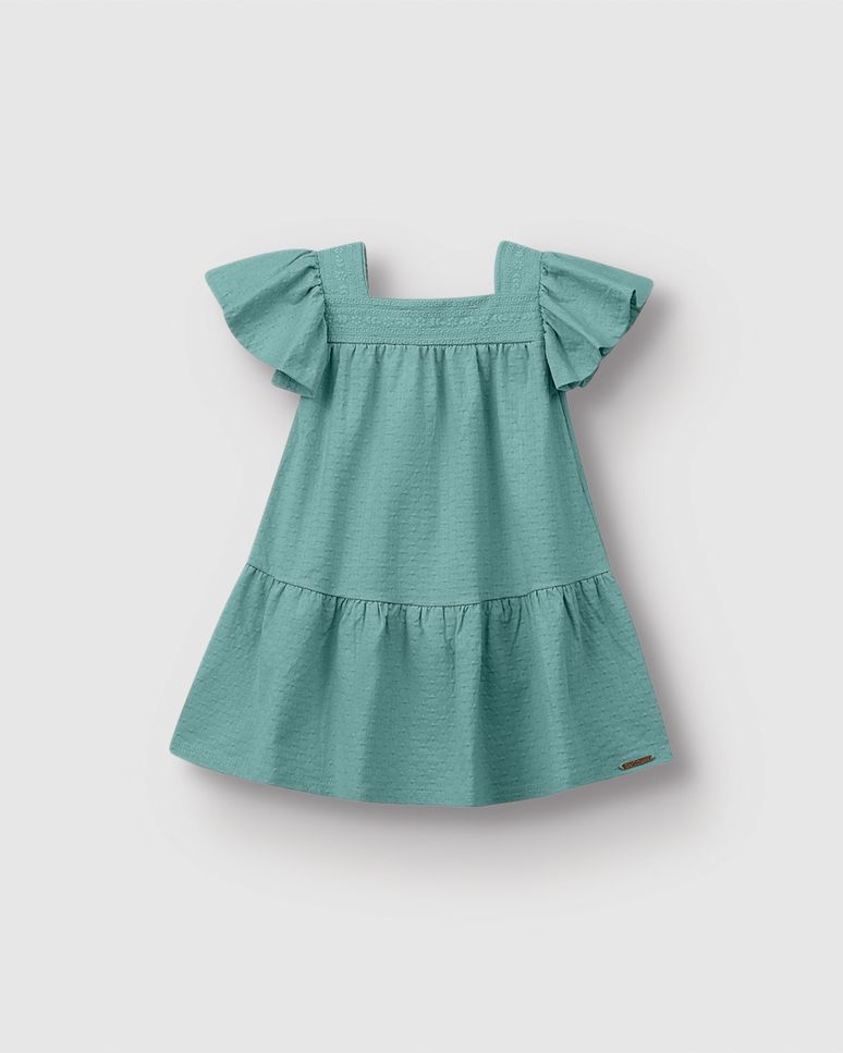 Vestido Menina Amplo Decote Quadrado Em Malha Texturizada - Carinhoso