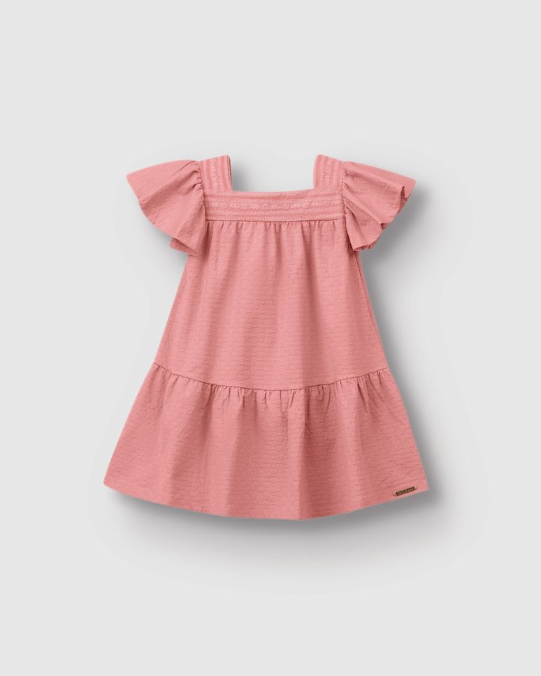 Vestido Menina Amplo Decote Quadrado Em Malha Texturizada - Carinhoso