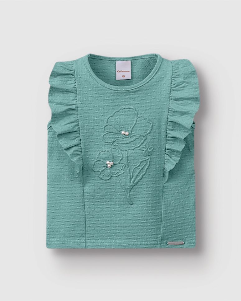 Blusa Menina Estampa Com Aplique Pérola Em Malha Texturizada - Carinhoso