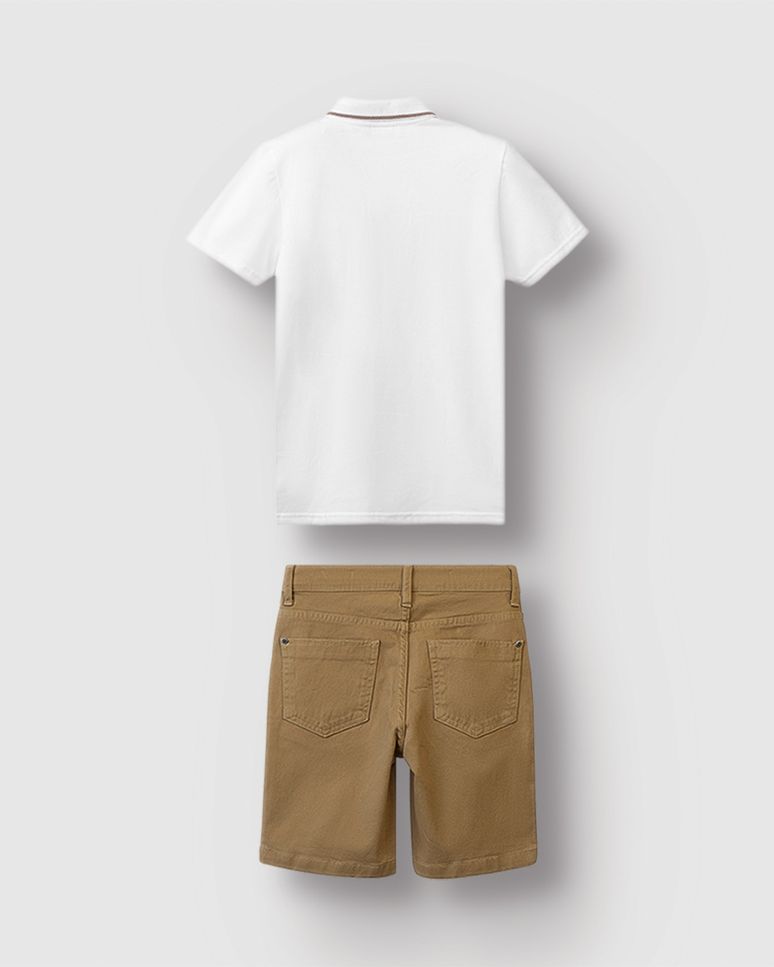 Conjunto Menino Camisa Polo Detalhe Gola E Bermuda Em Sarja - Carinhoso
