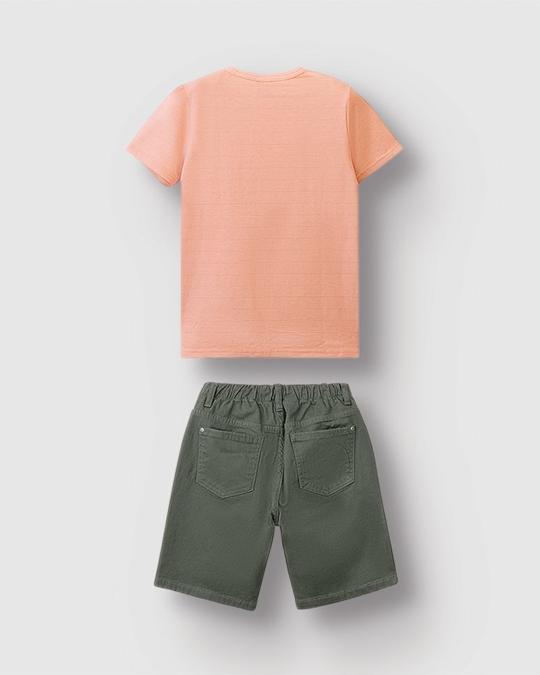 Conjunto Menino Camiseta Bordado Frontal Malha Linho Texturizada - Carinhoso