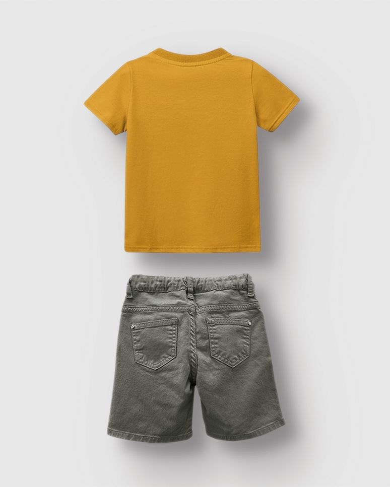 Conjunto Menino Camisa Peitilho Com Botões E Bermuda Em Algodão - Carinhoso