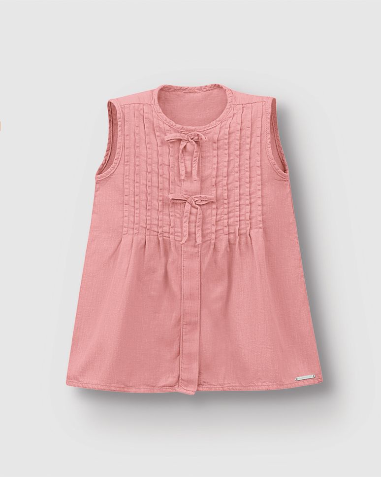 Vestido Menina Evasê Detalhe Laços Frontais Em Jeans Leve - Carinhoso