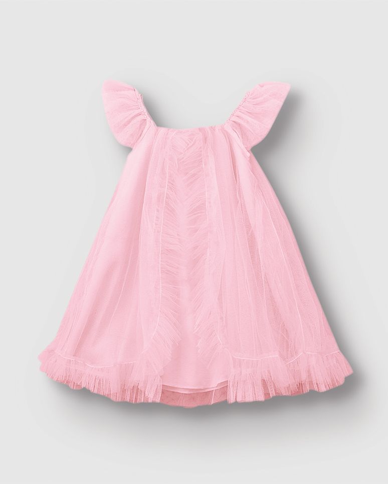 Vestido Menina Evasê Decote Reto E Alças Em Tule - Carinhoso