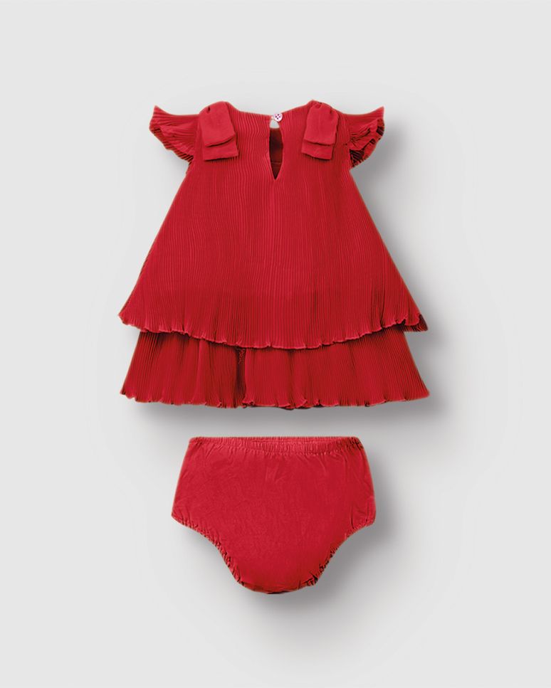 Conjunto Bebê Menina Vestido Crepe Plissado + Calcinha Tricoline - Carinhoso