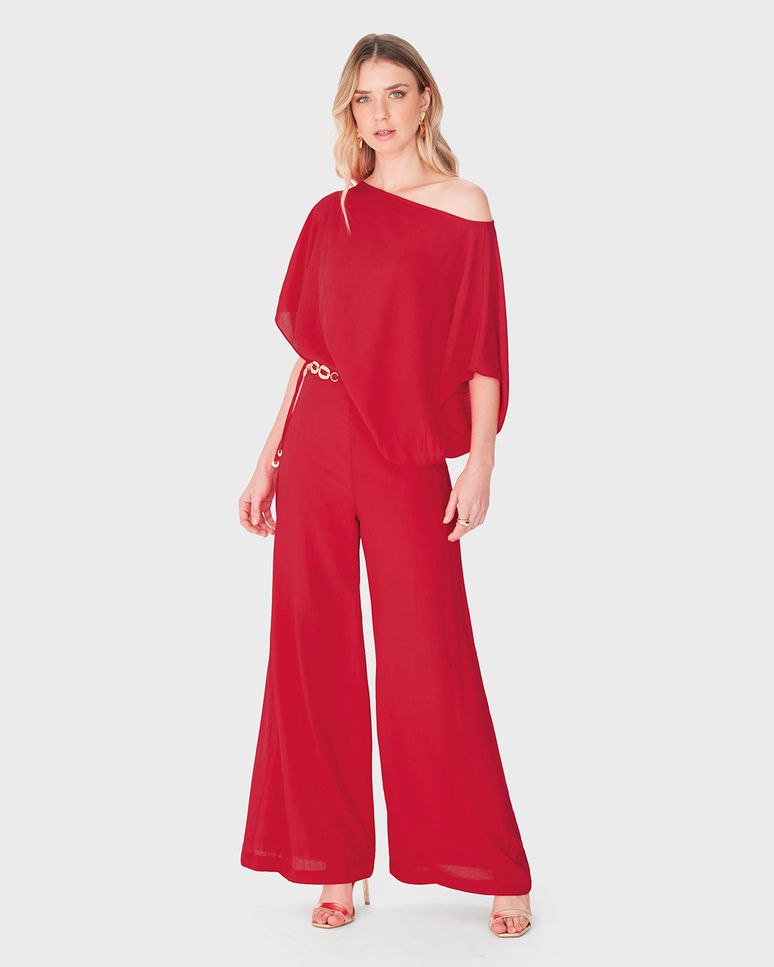 Calça Feminina Pantalona Cinto Com Corrente Em Tecido Acetinado - ENFIM