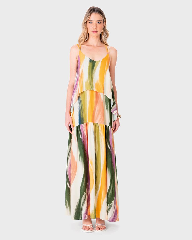 Vestido Longo Feminino Alça Fina Amarração Nas Costas Em Viscose - ENFIM