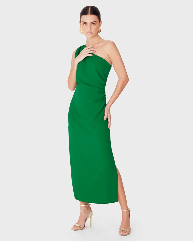 Vestido Midi Feminino Assimétrico Fenda Lateral Em Crepe - ENFIM