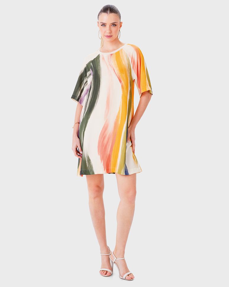 Vestido Feminino Estampado Decote Retilínea Bolso Lateral Em Viscose - ENFIM