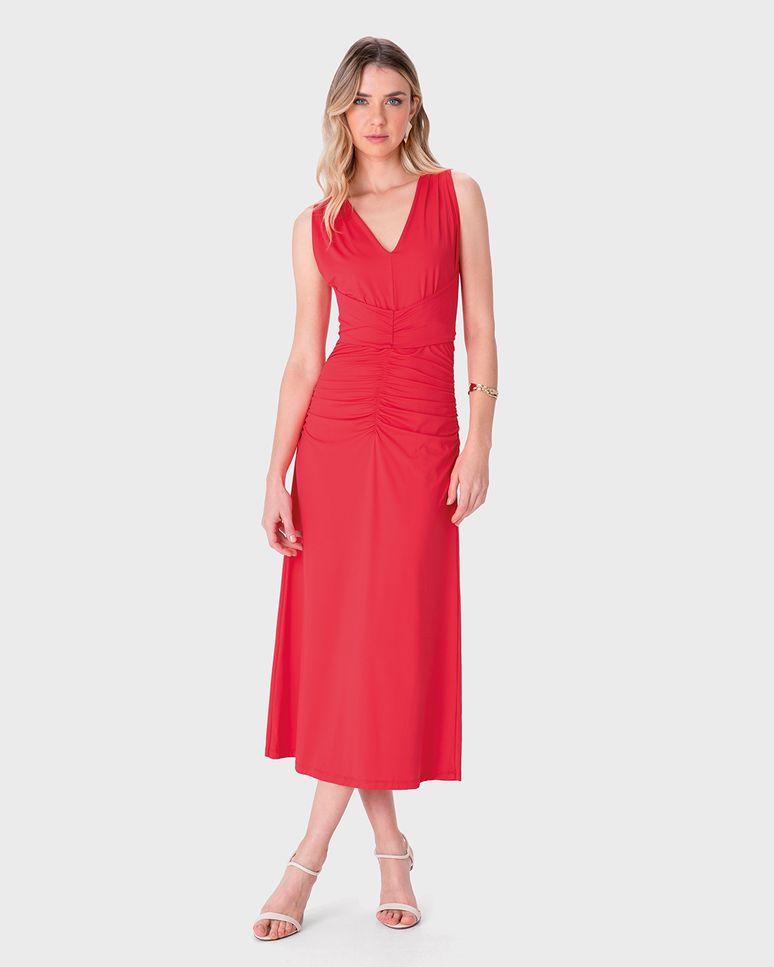 Vestido Midi Feminino Evasê Acinturado em Malha Conforto Dry - ENFIM