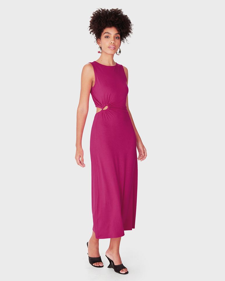 Vestido Midi Feminino Detalhe Vazado Com Argola Em Viscose Stretch - ENFIM