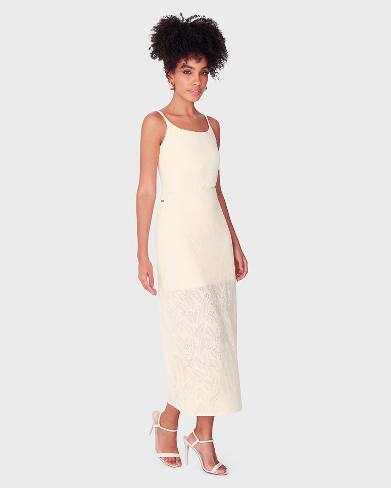 Saia Midi Feminina Evasê Em Malha Renda Stretch - ENFIM