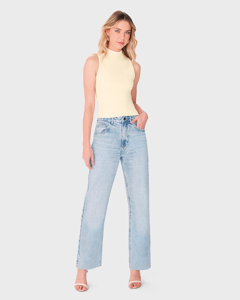 Calça Feminina Reta Fenda E Barra Desfiada Em Jeans 100% Algodão - ENFIM