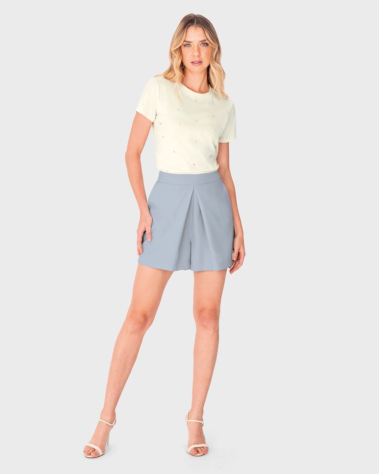 Shorts Saia Feminino Evasê Bolso Faca Em Tecido Alfaiataria - ENFIM