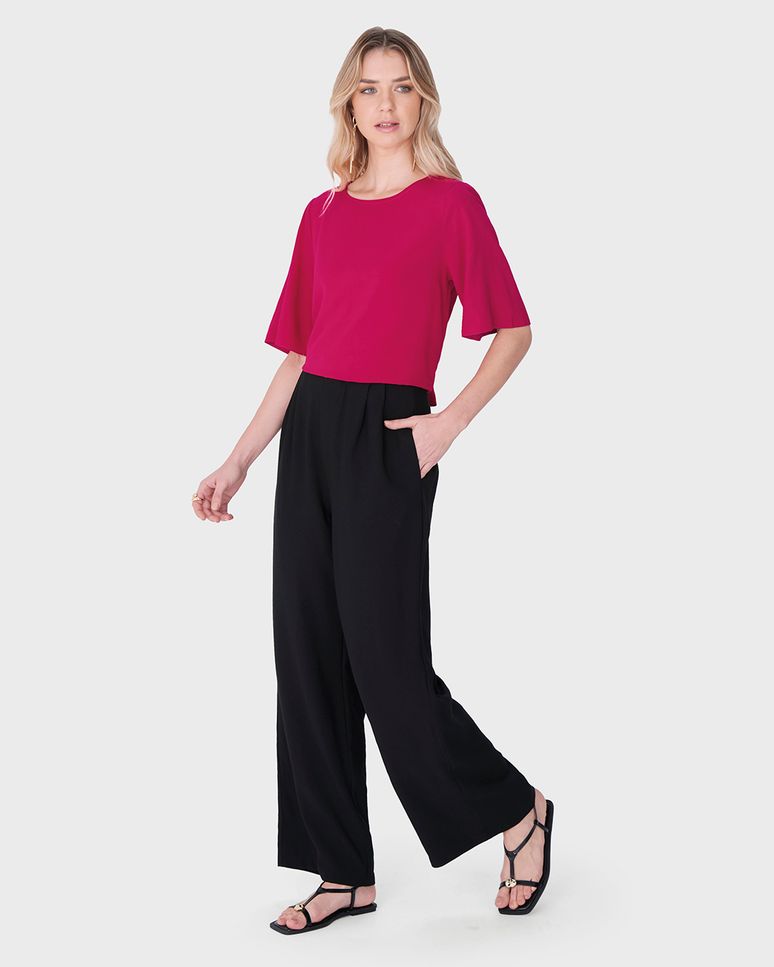 Calça Wide Leg Feminina Pregas E Bolso Faca Em Viscose Sarjada - ENFIM