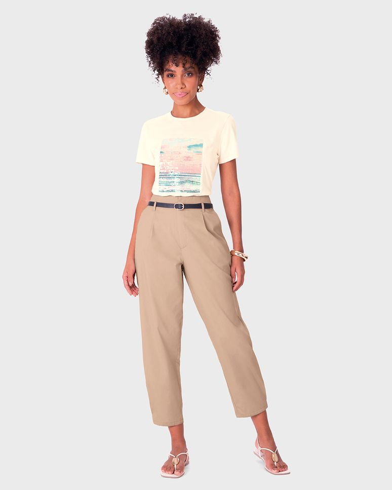 Calça Feminina Paper Bag Acompanha Cinto Em Algodão Sarjado - ENFIM