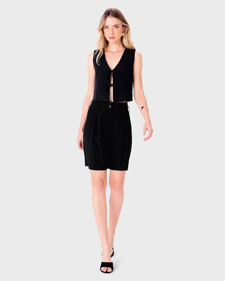 Colete Feminino Cropped Amarração Laços Em Tecido Alfaiataria - ENFIM