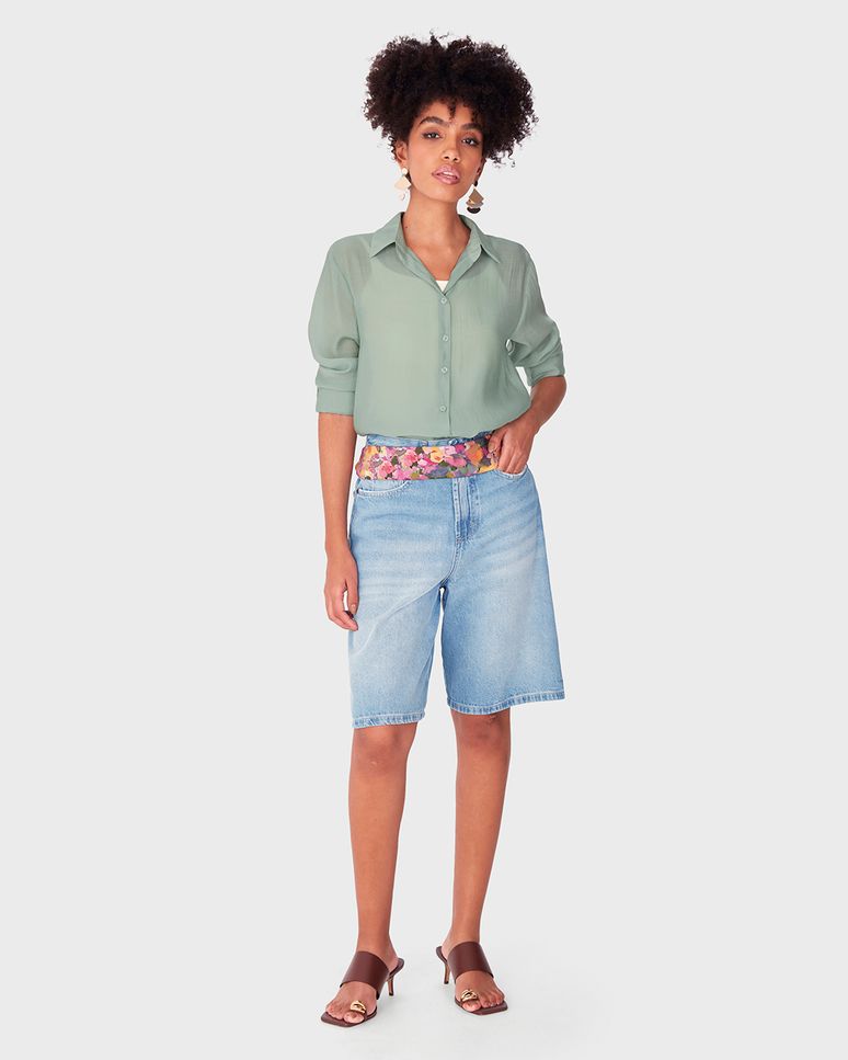 Camisa Tradicional Feminina Manga Longa Em Liocel - ENFIM
