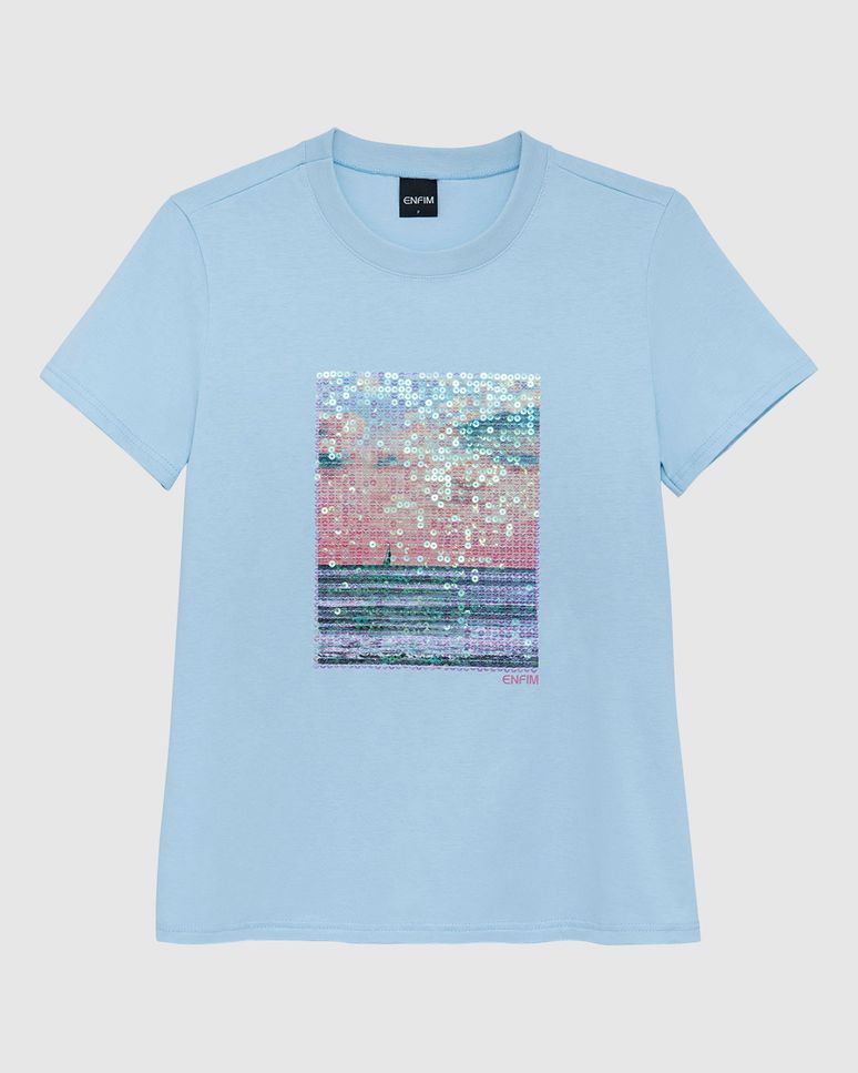 Camiseta Feminina Slim Estampa Paetê Bordado Em Algodão - ENFIM