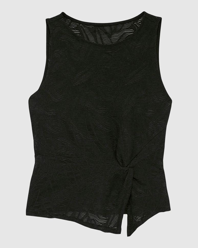 Regata Justa Feminina Torção Frontal Em Malha Renda Stretch - ENFIM