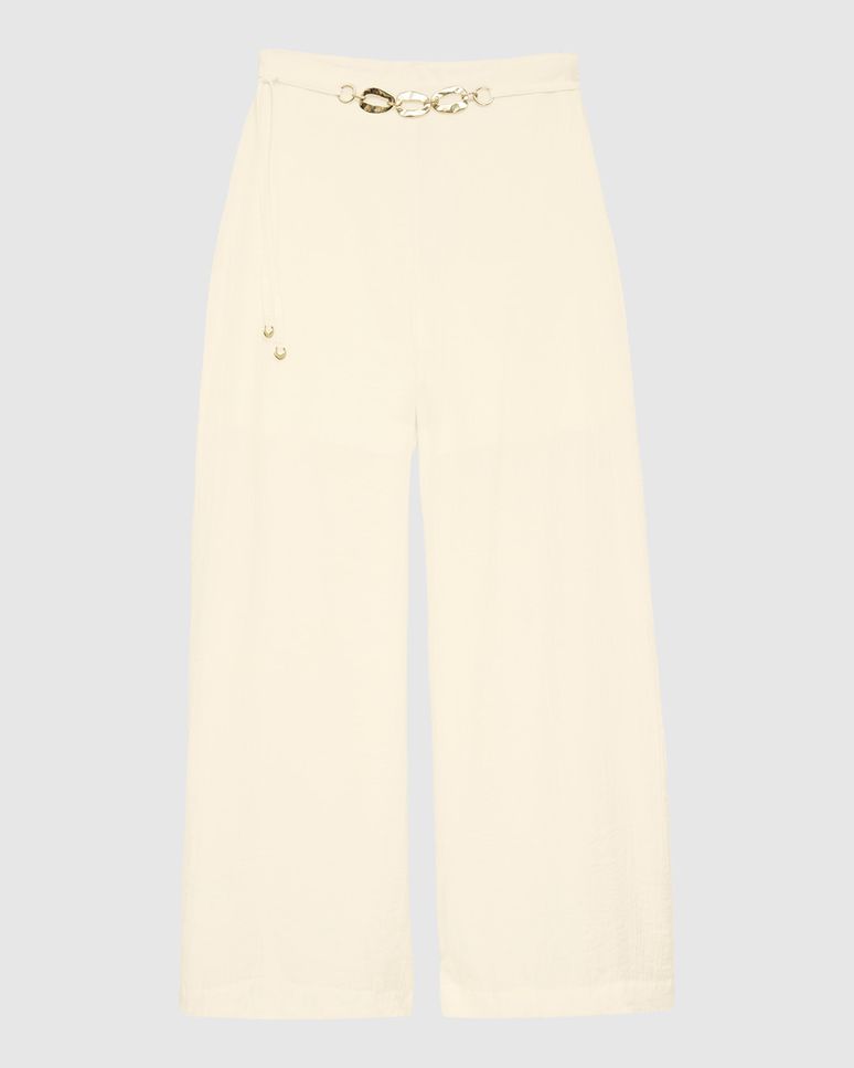 Calça Feminina Pantalona Cinto Com Corrente Em Tecido Acetinado - ENFIM