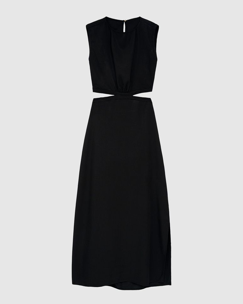 Vestido Midi Feminino Reto Detalhe Vazado E Fenda Em Viscose - ENFIM