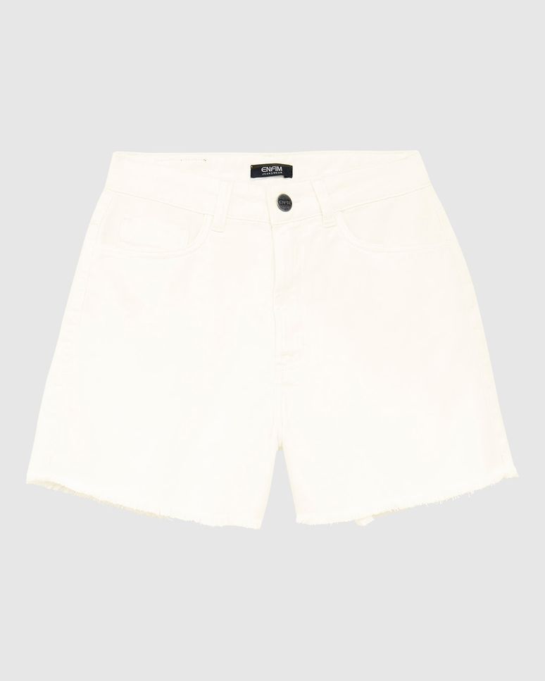 Shorts Feminino Hot Pant Cintura Alta Barra Desfiada Em Sarja Stretch - ENFIM