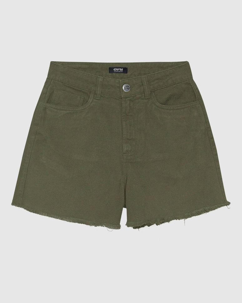 Shorts Feminino Hot Pant Cintura Alta Barra Desfiada Em Sarja Stretch - ENFIM