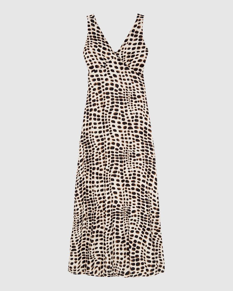 Vestido Longo Feminino Amarração Costas Animal Print Viscose Lurex - ENFIM
