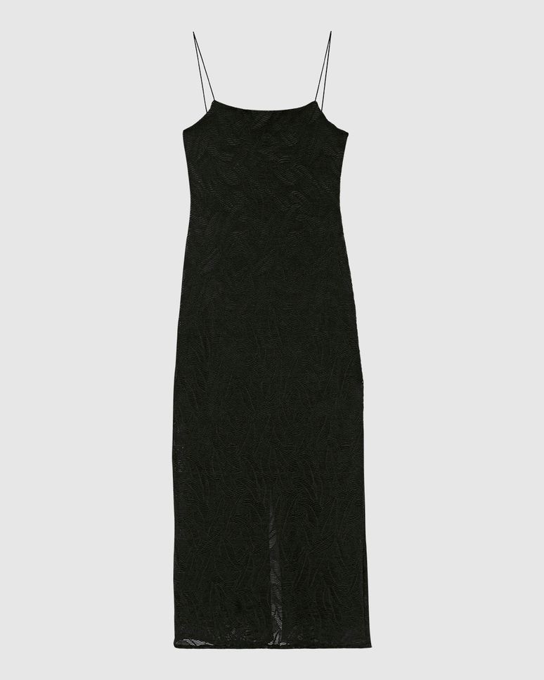 Vestido Midi Feminino Reto Fenda Costas Em Malha Renda Stretch - ENFIM