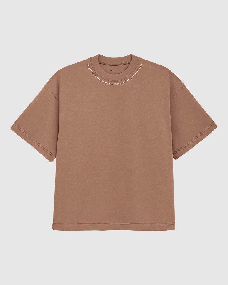 Camiseta Ampla Feminina Aplique Termocolante Strass Em Algodão - ENFIM