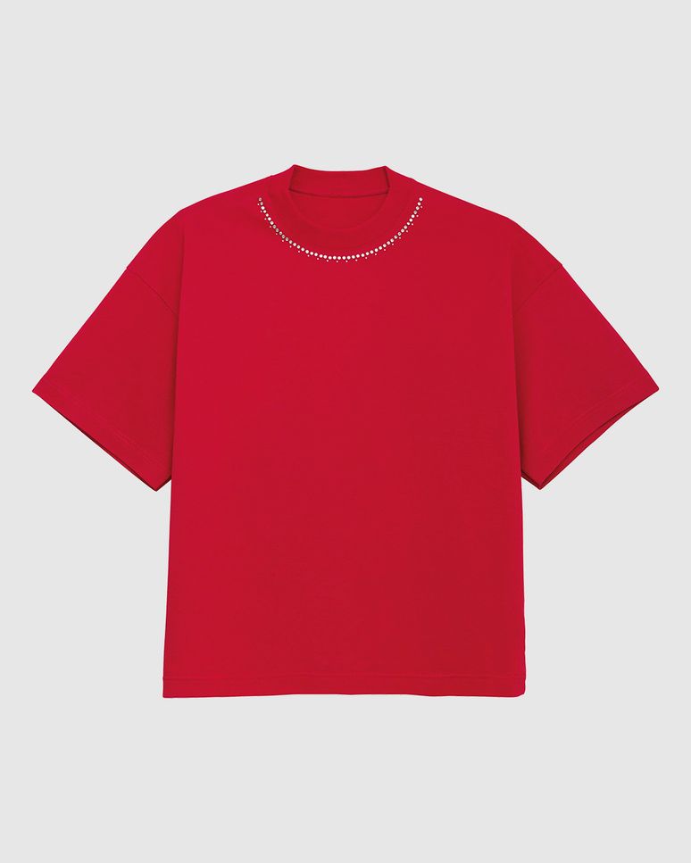 Camiseta Ampla Feminina Aplique Termocolante Strass Em Algodão - ENFIM