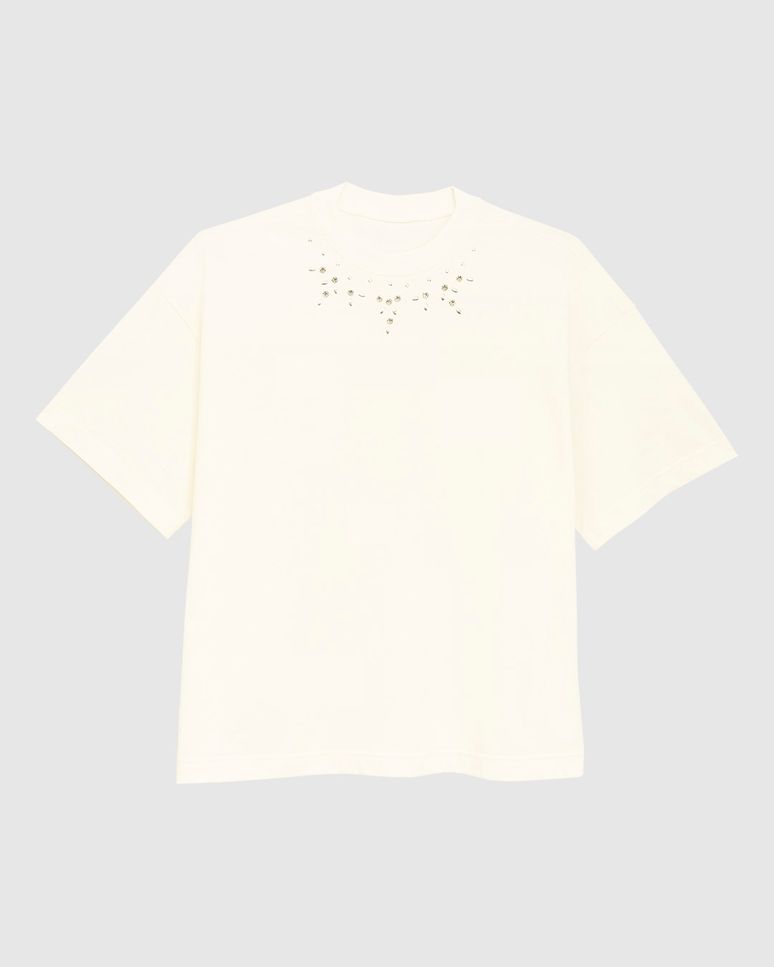 Camiseta Ampla Feminina Aplique Pedras Com Rebites Em Algodão - ENFIM