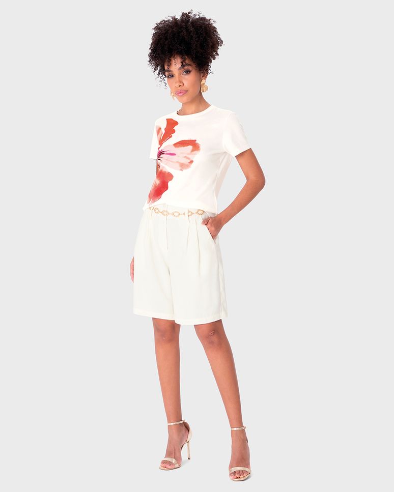 Camiseta Feminina Estampa Foil Floral Em Algodão - ENFIM