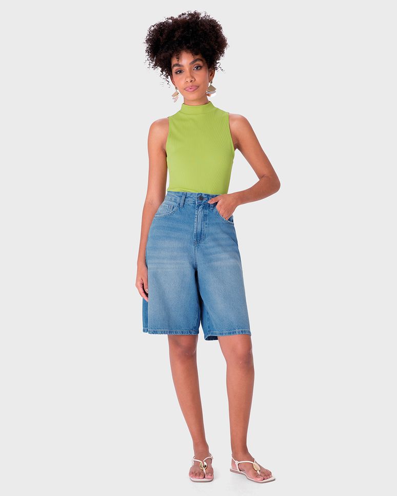 Regata Justa Feminina Gola Alta Em Malha Canelada Poliamida - ENFIM