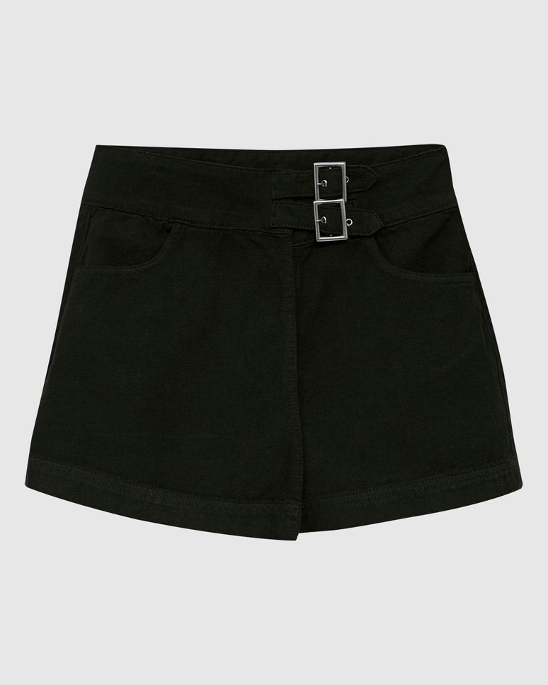 Shorts Saia Feminino Detalhe Fivela Dupla Metal Em Sarja - ENFIM