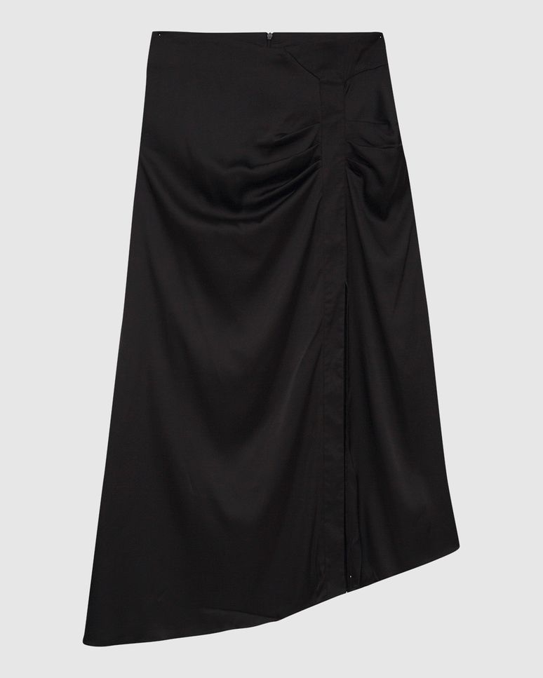 Saia Midi Feminina Evasê Assimétrica Fenda Frontal Em Cetim - ENFIM