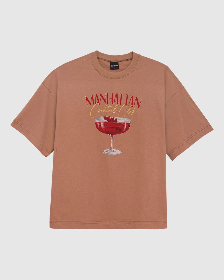 Camiseta Feminina Ampla Manhattan Cocktail Club Em Algodão - ENFIM