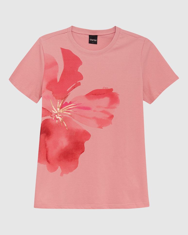 Camiseta Feminina Estampa Foil Floral Em Algodão - ENFIM