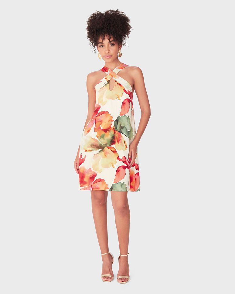 Vestido Feminino Evasê Floral Alça Cruzada Frontal Em Viscose - ENFIM