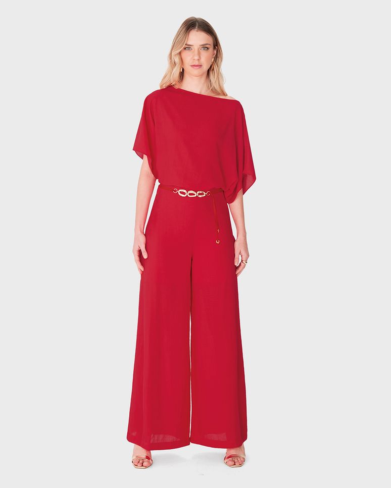 Calça Feminina Pantalona Cinto Com Corrente Em Tecido Acetinado - ENFIM