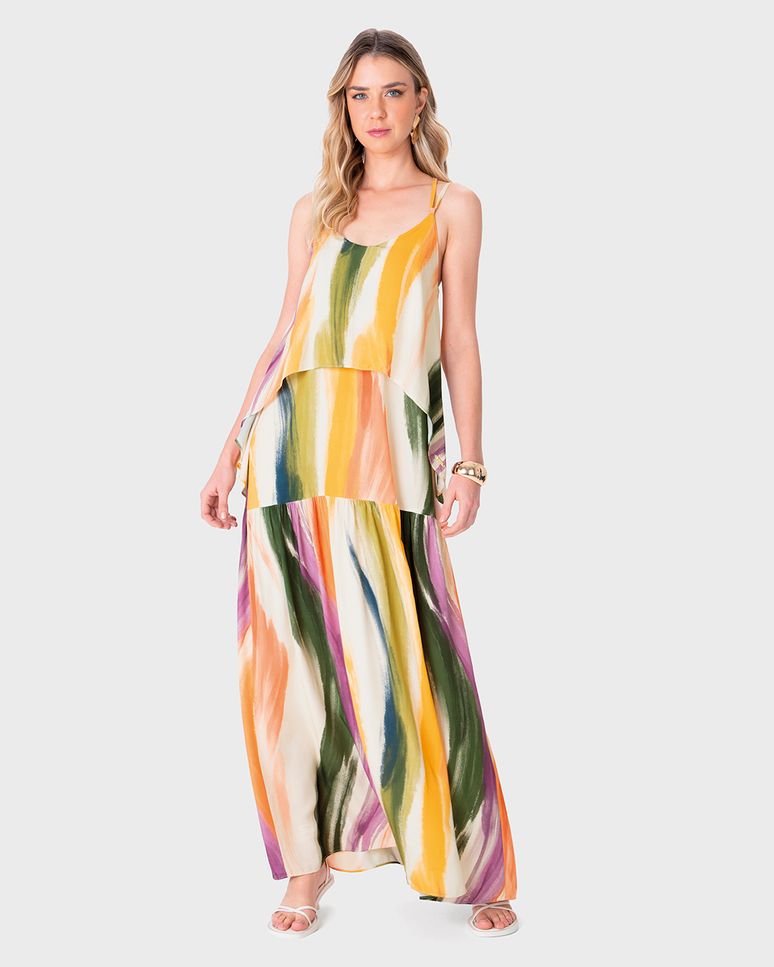 Vestido Longo Feminino Alça Fina Amarração Nas Costas Em Viscose - ENFIM